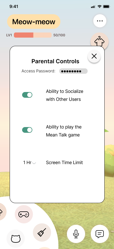 Parental Controls — toggle features on/off