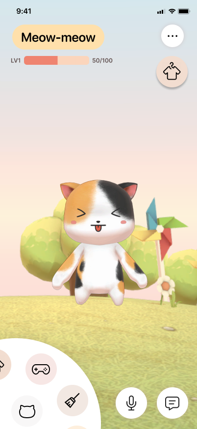 Home screen with Meowster character