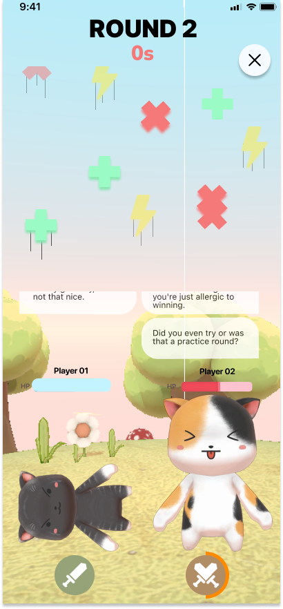 Round 2 battle — opponent takes a hit