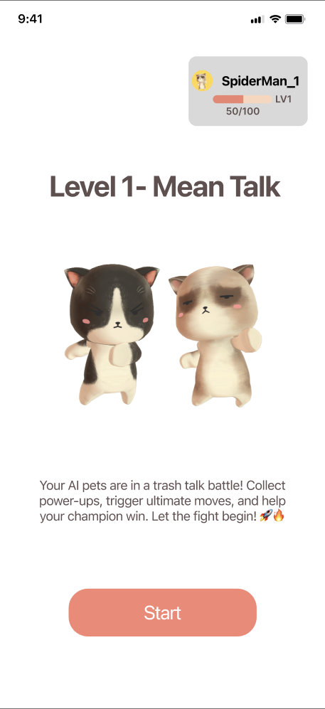 Mean Talk intro screen — Level 1