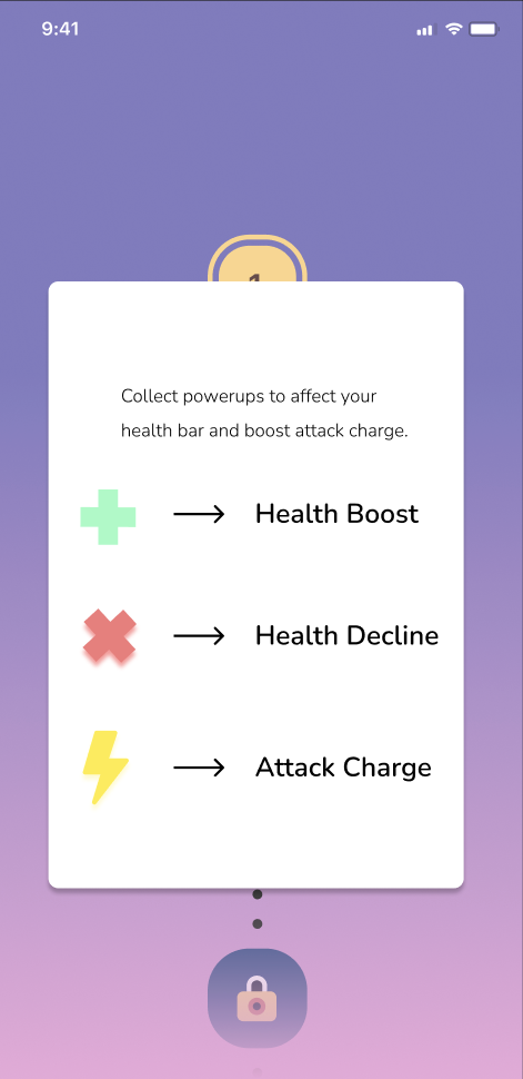 Power-up legend — health boost, decline, attack charge