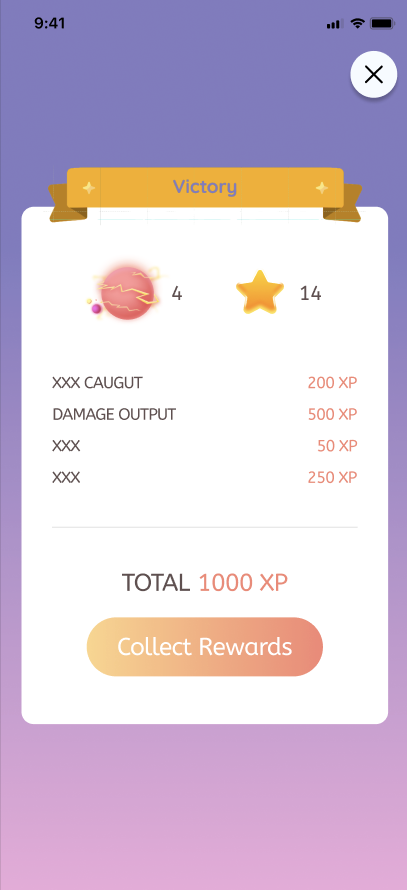 Victory screen with XP rewards