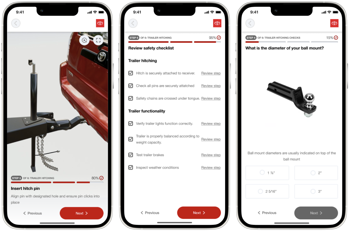 Toyota Tow Assist final prototype screens